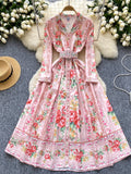 Belted Waist Button-Down Front Floral Maxi Dress