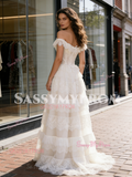 Off The Shoulder Lace A Line Layer Wedding Dress