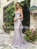 Spaghetti Straps Trumpet Mermiad Sequin Pink Prom Dress
