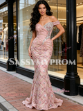 Off The Shoulder Pink Trumpet Mermaid Beading Prom Dress