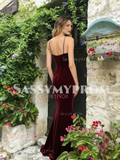 Spaghetti Straps Burgundy Velvet Trumpet Mermaid Prom Dress