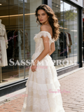Off The Shoulder Lace A Line Layer Wedding Dress