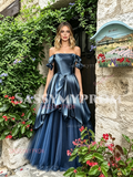Off The Shoulder Tulle Blue A Line Prom Dress