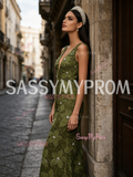 Sheath Column Oliver Flower Rose V Neck Prom Dress