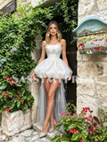 White Short Mini Puffy A Line Beading Prom Dress