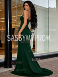 Trumpet Mermaid Satin Spaghetti Straps Beading Prom Dress