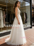 Jewel A Line Appliques Tulle Lace Wedding Dress