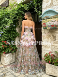 Sweetheart Pink Flower Print A Line Prom Dress