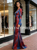 Long Sleeve V Neck Ombre Organza Trumpet Mermaid Prom Dress