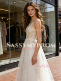 Jewel A Line Appliques Tulle Lace Wedding Dress