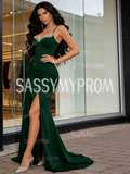 Trumpet Mermaid Satin Spaghetti Straps Beading Prom Dress