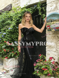Off The Shoulder Black Tulle Sequin Trumpet Mermaid Prom Dress