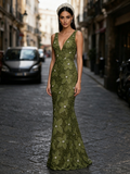 Sheath Column Oliver Flower Rose V Neck Prom Dress