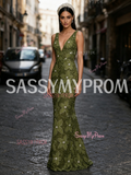 Sheath Column Oliver Flower Rose V Neck Prom Dress