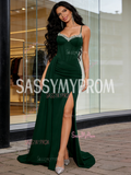 Trumpet Mermaid Satin Spaghetti Straps Beading Prom Dress