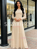 Chiffon Long Sleeve Scoop A Line White Prom Dress