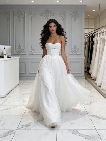 Tulle Cut Out A Line White Sweetheart Wedding Dress