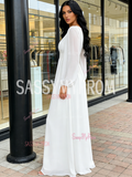 Chiffon Long Sleeve Scoop A Line White Prom Dress