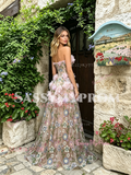 Sweetheart Pink Flower Print A Line Prom Dress