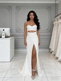 Cut Out Sweetheart Sheath Column Satin Wedding Dress With Slit