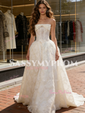 Lace Strapless A Line Bow Simple Wedding Dress