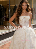 Lace Strapless A Line Bow Simple Wedding Dress