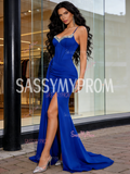 Trumpet Mermaid Satin Spaghetti Straps Beading Prom Dress