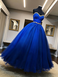 Tulle Royal Blue Strapless Crystal Polka Dot Sweetheart Ball Prom Dress