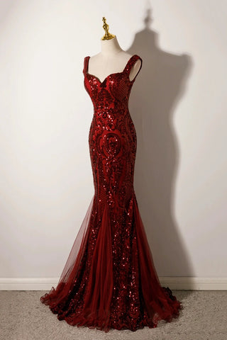 Mermaid Sequins Long Prom Dress, Burgundy Backless Evening Party Dress US 12 / Burgundy Mermaid Sequins Long Prom Dress, Burgundy Backless Evening Party Dress US 12 / Burgundy