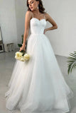 Sweetheart Neck White Shiny Tulle Wedding Dress