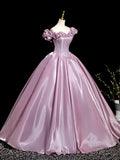 Pink Satin Corset Off The Shoulder Prom Dress