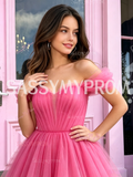 Fuchsia Off Shoulder A Line Tulle Homecoming Dress