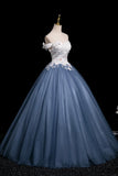 Tulle A Line Off The Shoulder White Floral & Gray Prom Dress