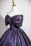 Off The Shoulder A Line Purple Satin Prom Dress