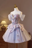 Light Purple Tulle Floral Short Homecoming Dress