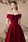 Satin Long A Line Burgundy Bow Prom Dress
