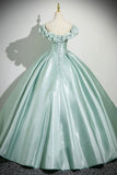 Off The Shoulder Satin Green Corset Ruffles Prom Dress
