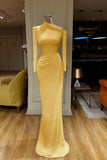 Long Sleeves White Asymmetric Neckline Satin Prom Dress