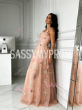 Print Sparkle Pink Star Tulle A Line Prom Dress