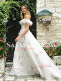 Off The Shoulder Tulle Floral A Line Prom Dress