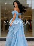 Green Off The Shoulder Tulle A Line Ruffles Prom Dress