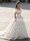 Beading Heart Off The Shoulder Ruffles Ball Gown Prom Dress
