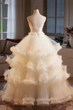 Tulle Ruffles A Line Sweetheart Champagne Prom Dress