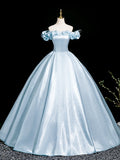 Shoulder Satin Ruffles A-Line Off the Prom Dress