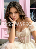 White Puffy Sleeve Short Mini Tulle Homecoming Dress