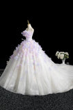 Tulle Flower A Line Sweetheart Lavender Prom Dress