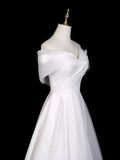 Off Shoulder Organza A Line White Ruched Wedding Dress