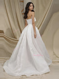 Strapless A Line Ruffles Satin High Low Wedding Dress