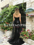 Off The Shoulder Black Tulle Sequin Trumpet Mermaid Prom Dress
