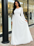 Chiffon Long Sleeve Scoop A Line White Prom Dress